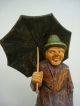 Vtg Carved Wood Man W Umbrella Germany Barvarian German Wooden Figurine Carved Figures photo 4