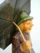 Vtg Carved Wood Man W Umbrella Germany Barvarian German Wooden Figurine Carved Figures photo 5