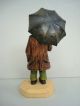 Vtg Carved Wood Man W Umbrella Germany Barvarian German Wooden Figurine Carved Figures photo 6