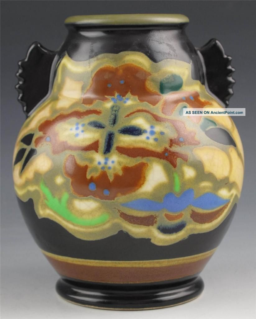Japanese Gouda Vase,  Stylized Orchid,  1930 Vases photo