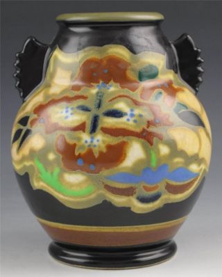 Japanese Gouda Vase,  Stylized Orchid,  1930 photo