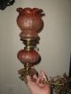 Rare Antique Baccarat Tiente Rose Etched Sconce Oil Lamps Miniature Pair Lamps photo 1