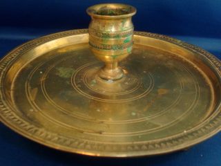 Large Antique 19th Century French Empire Candlestick Chamberstick Gilt Brass photo