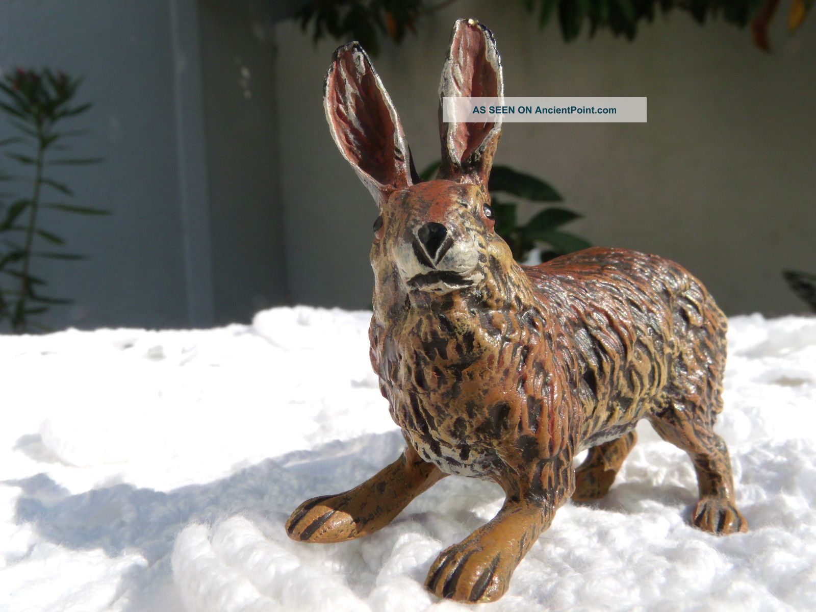 Antique Austrian Cold Painted Bronze Rabbit Figurine 19th C. Metalware photo