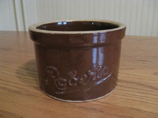 Antique Roberts Dairy Advertising Butter Crock Stoneware Container Omaha Nebr photo