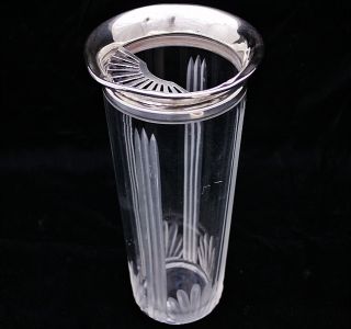 V.  Art Deco Sterling Silver & Cut Crystal Glass Martini Cocktail Pitcher Jug photo