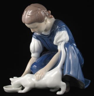 Vintage Bing & Grondahl Porcelain Figurine,  Girl Feeding Cat 1745 photo