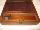 Antique Wood Lap Desk Box Ink Well Bottle Correspondence Letter Document Boxes photo 7