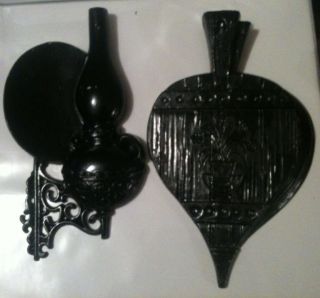 1966 Sexton Cast Metal Wall Hanging Plaques.  Oil Lamp And Fan. photo