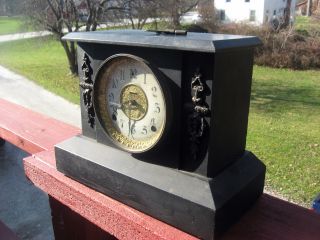 Antique Vintage Ingraham Mantle Clock W/key & Pend Works photo