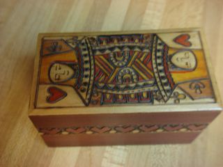 Vintage Steinbach Hand Carved Hinged Double Deck Playing Card Wooden Box photo