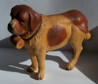 Vintage Folk Art Carved Wood St.  Bernard Dog W/ Cask Made In Switzerland photo