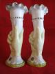 Pair Of Victorian Glass Hand Holding Vases Ring Antique Green Bristol Heavy Victorian photo 1
