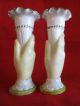 Pair Of Victorian Glass Hand Holding Vases Ring Antique Green Bristol Heavy Victorian photo 2