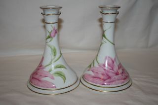 Givenchy Rose From Franklin Mint Fine Porcelain Pair Of Candle Holders photo