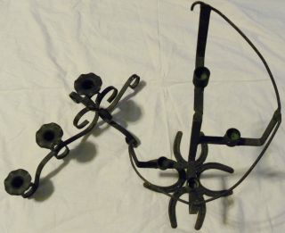 Vintage Wrought Iron Stairway Candle Holder Horseshoe Base & 3 Candle Candleabra photo