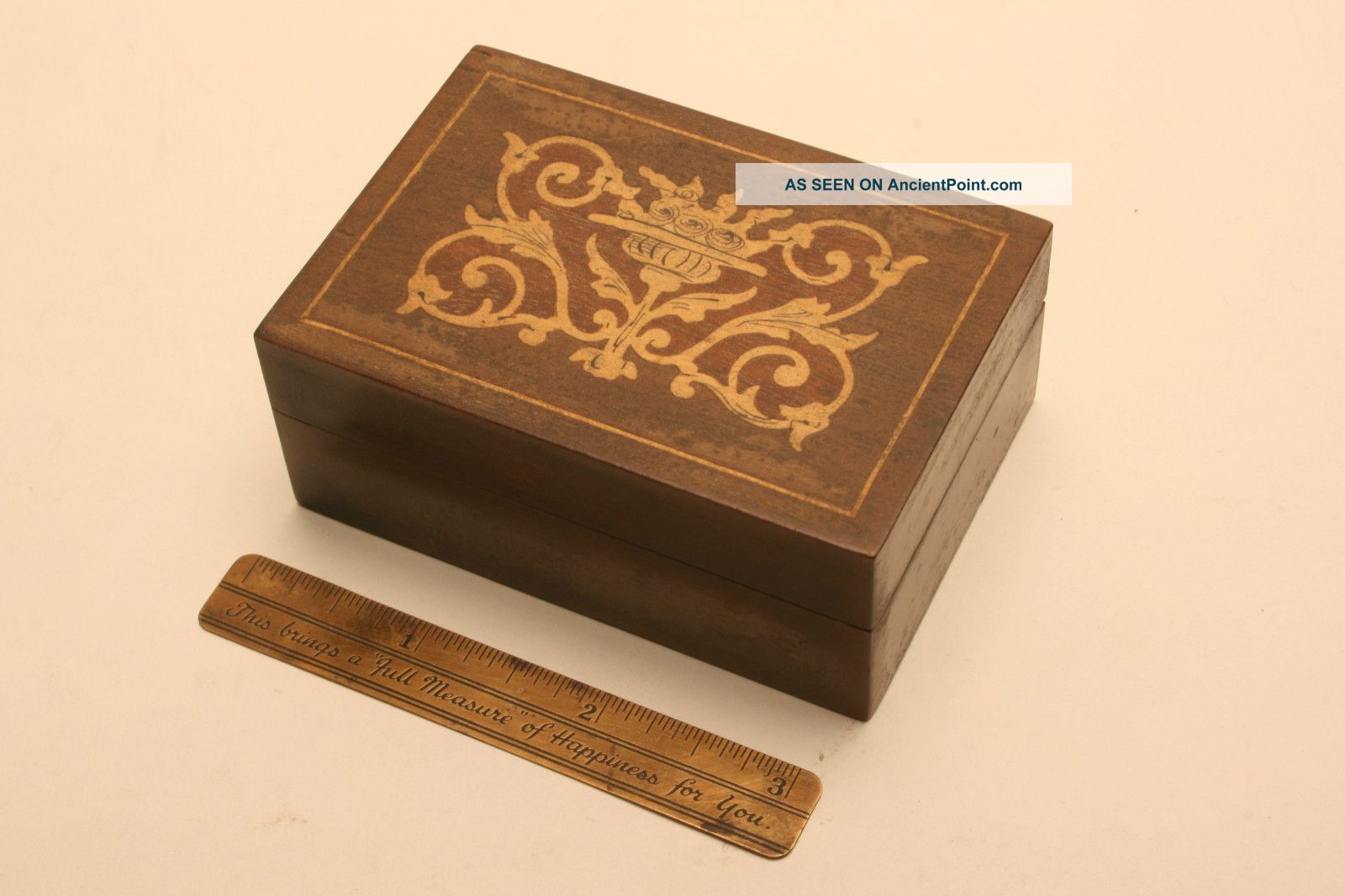 Colectable Vintage Inlaid Wood Box For Postage Stamps Boxes photo