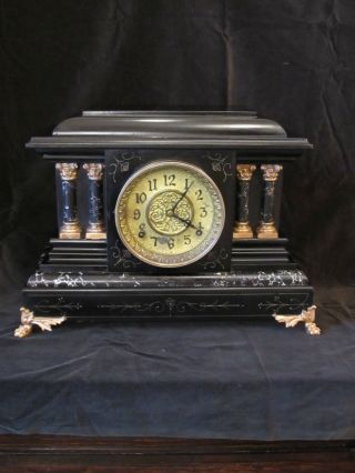 1890’s Ingraham Black Mantel Clock,  Cathedral Chime - Great Working Condition photo