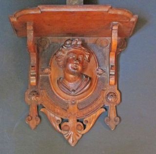 Antique Hand Carved Woman Wall Bracket Clock Shelf Victorian Goddess photo