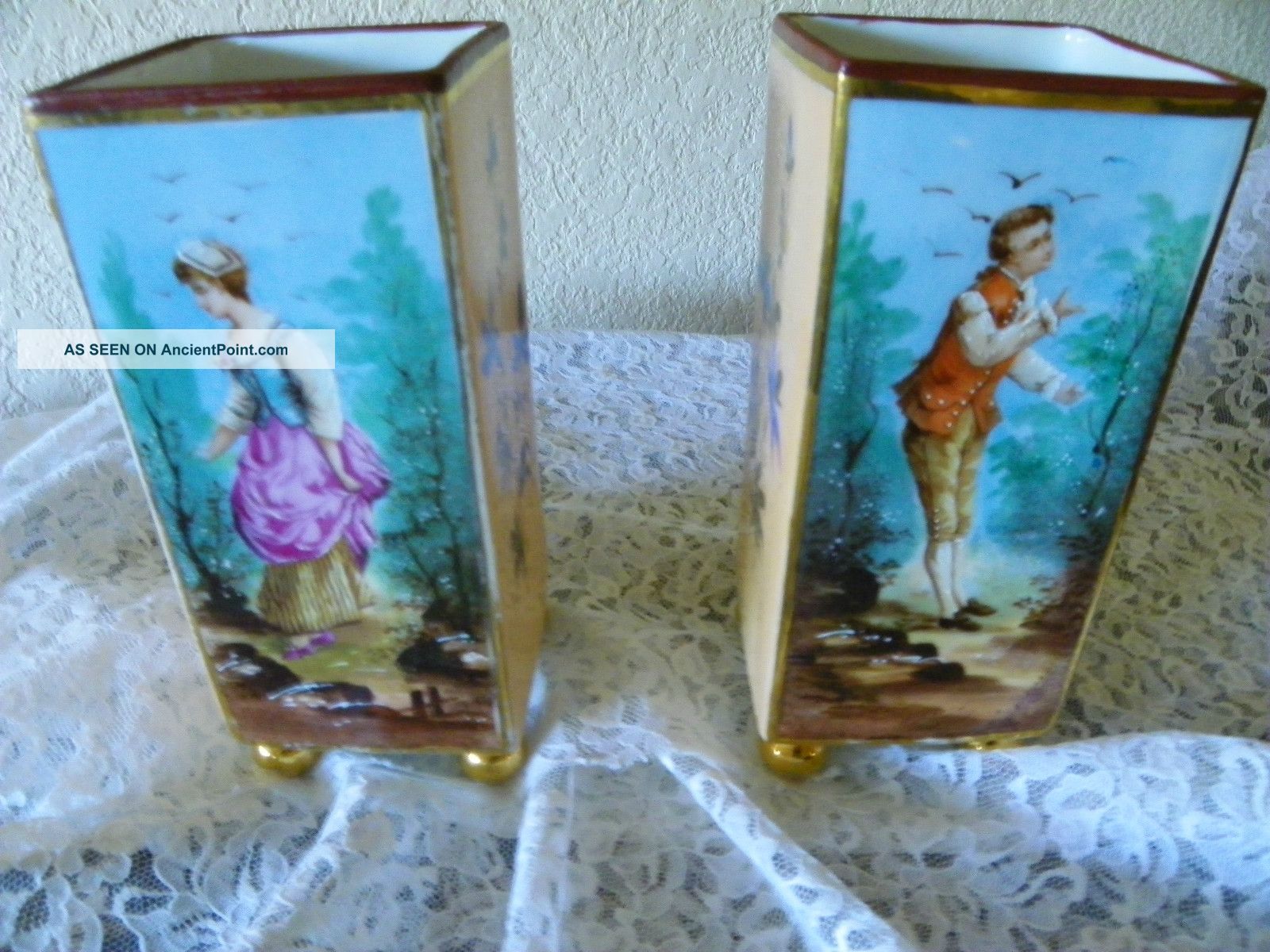 Outstanding Pair Of Hand - Painted French Limoges Vases Other photo