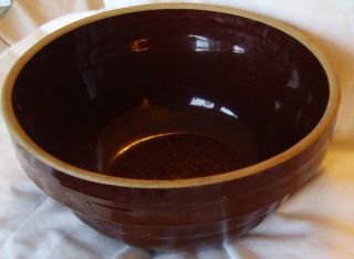 Vintage Usa Brownware Bowl Banded Pottery Mixing Dish Antique Country Kitchen 9 