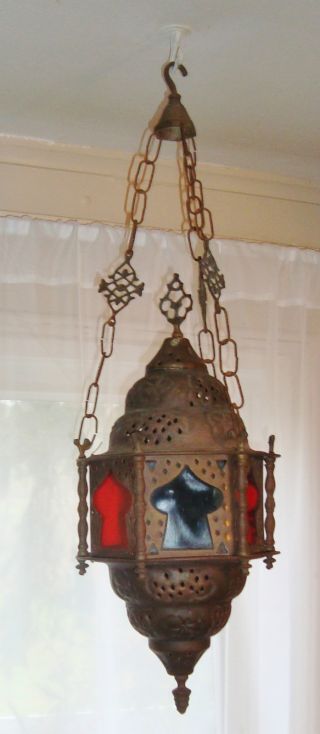 Antique Hanging Brass Lantern Lamp; Mosque,  Arabic Muslim Islamic Middle Eastern photo