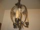 Vintage Art Deco Ornate Three Light Hanging Chandelier Slag Glass Center Lamps photo 5