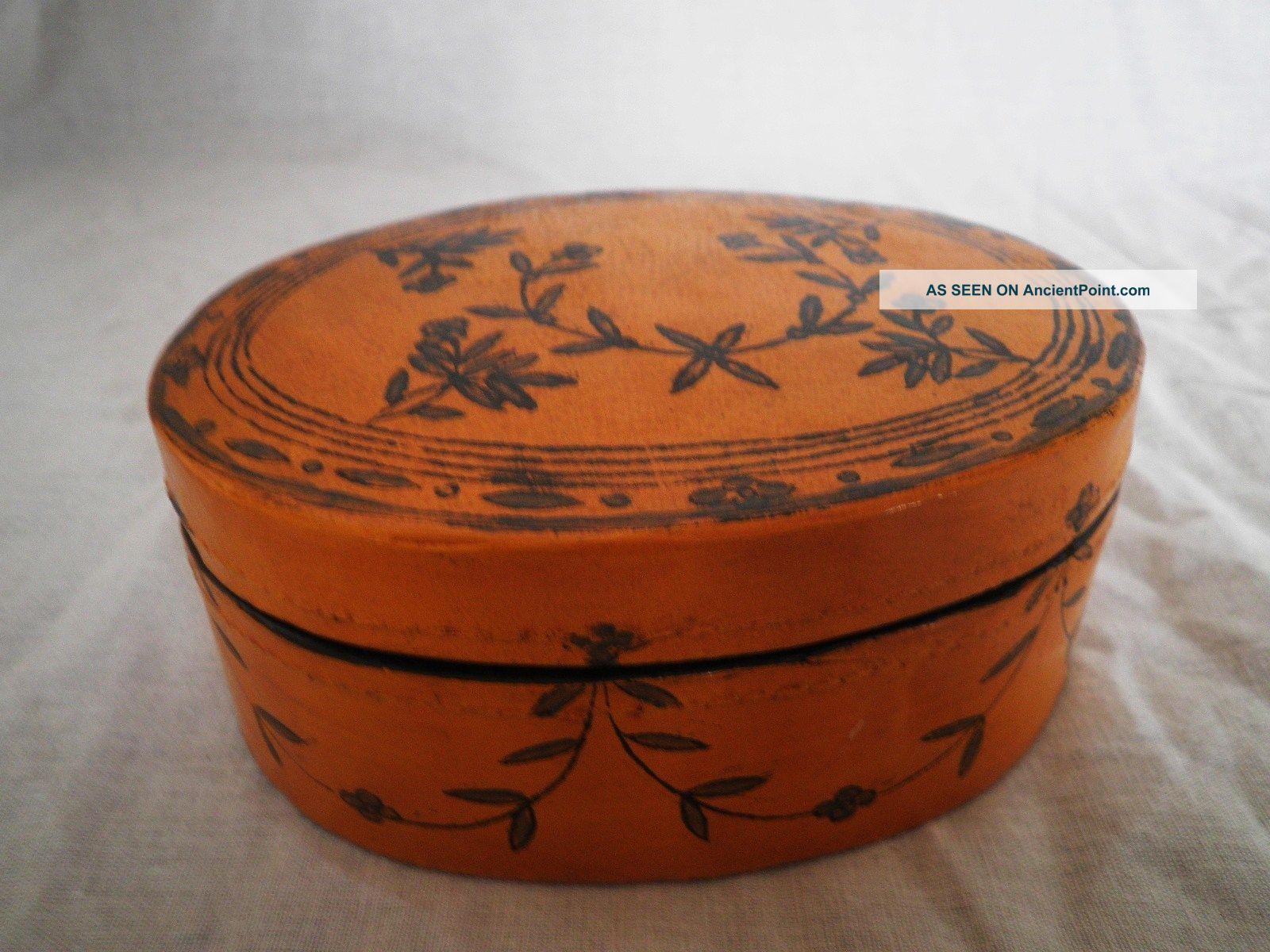 Antique Wood Box Hand Painted Over Leather In Dark Mustard Paint Boxes photo