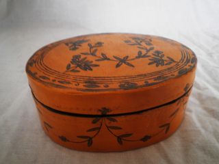 Antique Wood Box Hand Painted Over Leather In Dark Mustard Paint photo
