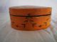 Antique Wood Box Hand Painted Over Leather In Dark Mustard Paint Boxes photo 1