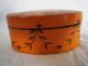 Antique Wood Box Hand Painted Over Leather In Dark Mustard Paint Boxes photo 3