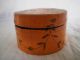 Antique Wood Box Hand Painted Over Leather In Dark Mustard Paint Boxes photo 4