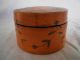 Antique Wood Box Hand Painted Over Leather In Dark Mustard Paint Boxes photo 5