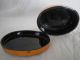 Antique Wood Box Hand Painted Over Leather In Dark Mustard Paint Boxes photo 7