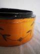 Antique Wood Box Hand Painted Over Leather In Dark Mustard Paint Boxes photo 8