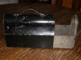 Antique Primitive Patent 1913 Black Metal Lunch Box Side Opening photo