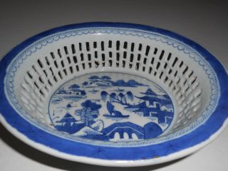 Antique Canton Blue & White Reticulated Oval Bowl,  Nr photo