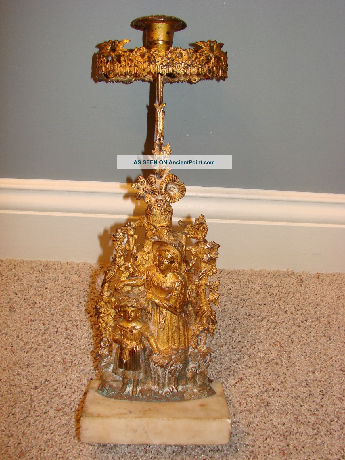 Victorian Antique Candelabra With Mother & Daughter Very Rare L@@k Metalware photo