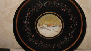 Hand Painted Vintage Toleware Tole Tray Deer Winter Snow Scene Berries photo