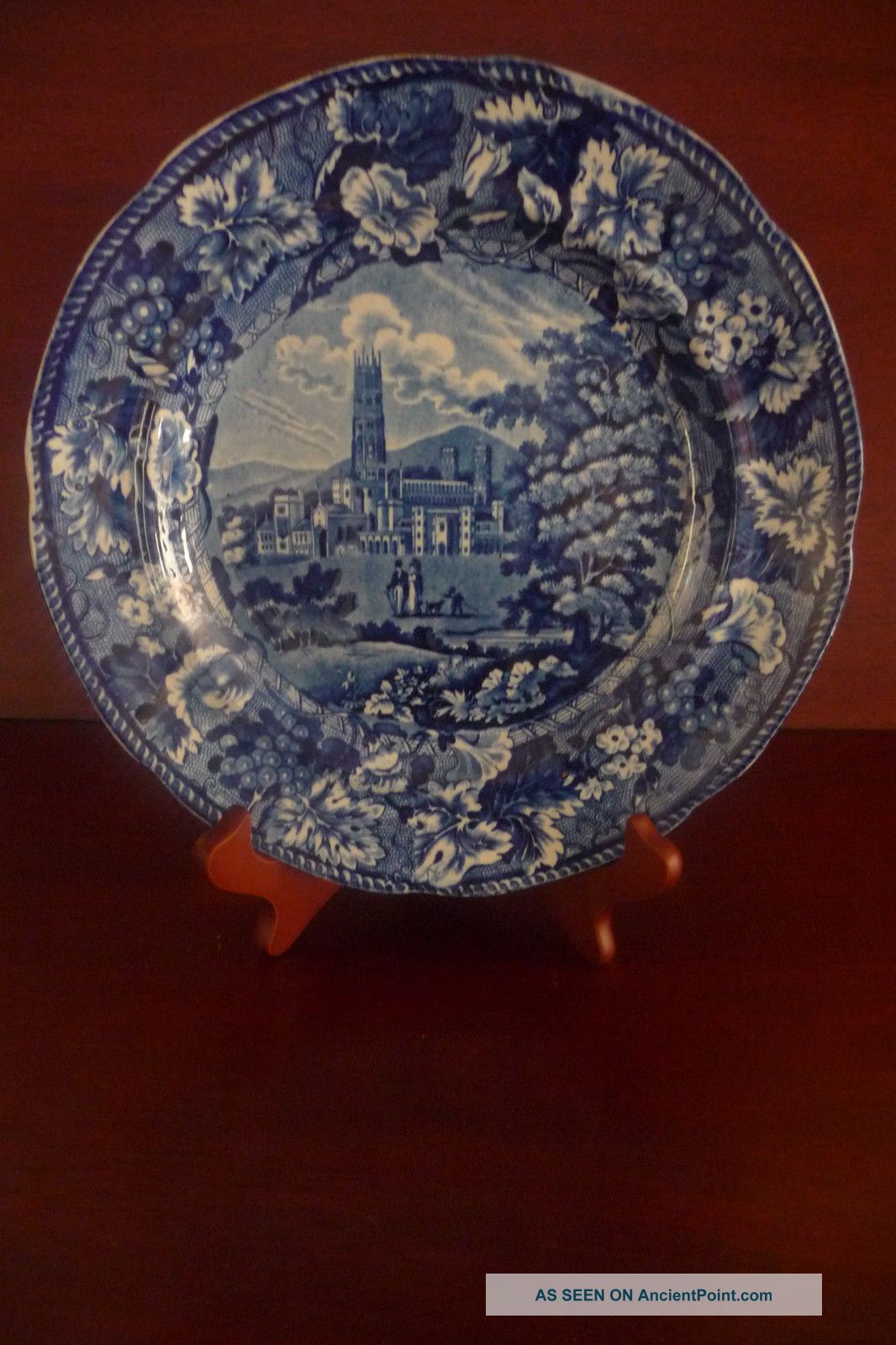 Antique 19thc English Staffordshire Fonthill Abbey Historic Blue Dinner Plate Plates & Chargers photo