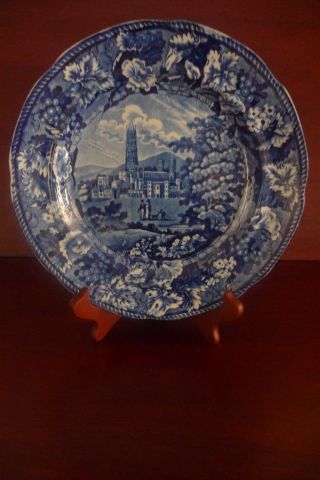 Antique 19thc English Staffordshire Fonthill Abbey Historic Blue Dinner Plate photo
