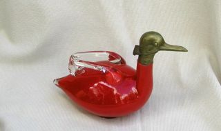 Karl Palda Novy Bor Czechoslovakia Art Glass & Bronze Figural Duck Decanter Nr photo
