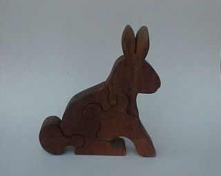 Vintage Rabbit Puzzle Wooden / Chopping Block Style “ Free Standing “ Folk Art photo