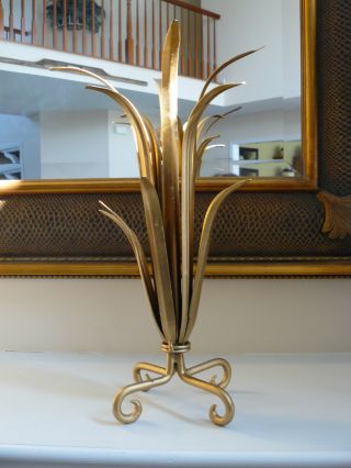 Too Cool Vintage Decorative Gold Metal Plumes On A Stand.  Fun Display Piece photo