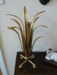 Too Cool Vintage Decorative Gold Metal Plumes On A Stand.  Fun Display Piece Metalware photo 5