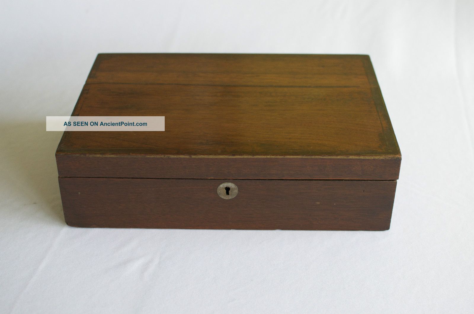 Antique Wooden Lap Desk With Inlaid Keyhole And Key - Early 1900s Or Late 1800s Boxes photo