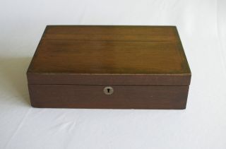 Antique Wooden Lap Desk With Inlaid Keyhole And Key - Early 1900s Or Late 1800s photo