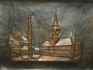 Vintage Copper Relief Art Wall Hanging Poland City Scene photo