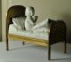 Extremely Rare Bisque Porcelain Figurine Girl Praying Sitting In Brass Bed Figurines photo 3