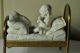 Extremely Rare Bisque Porcelain Figurine Girl Praying Sitting In Brass Bed Figurines photo 6